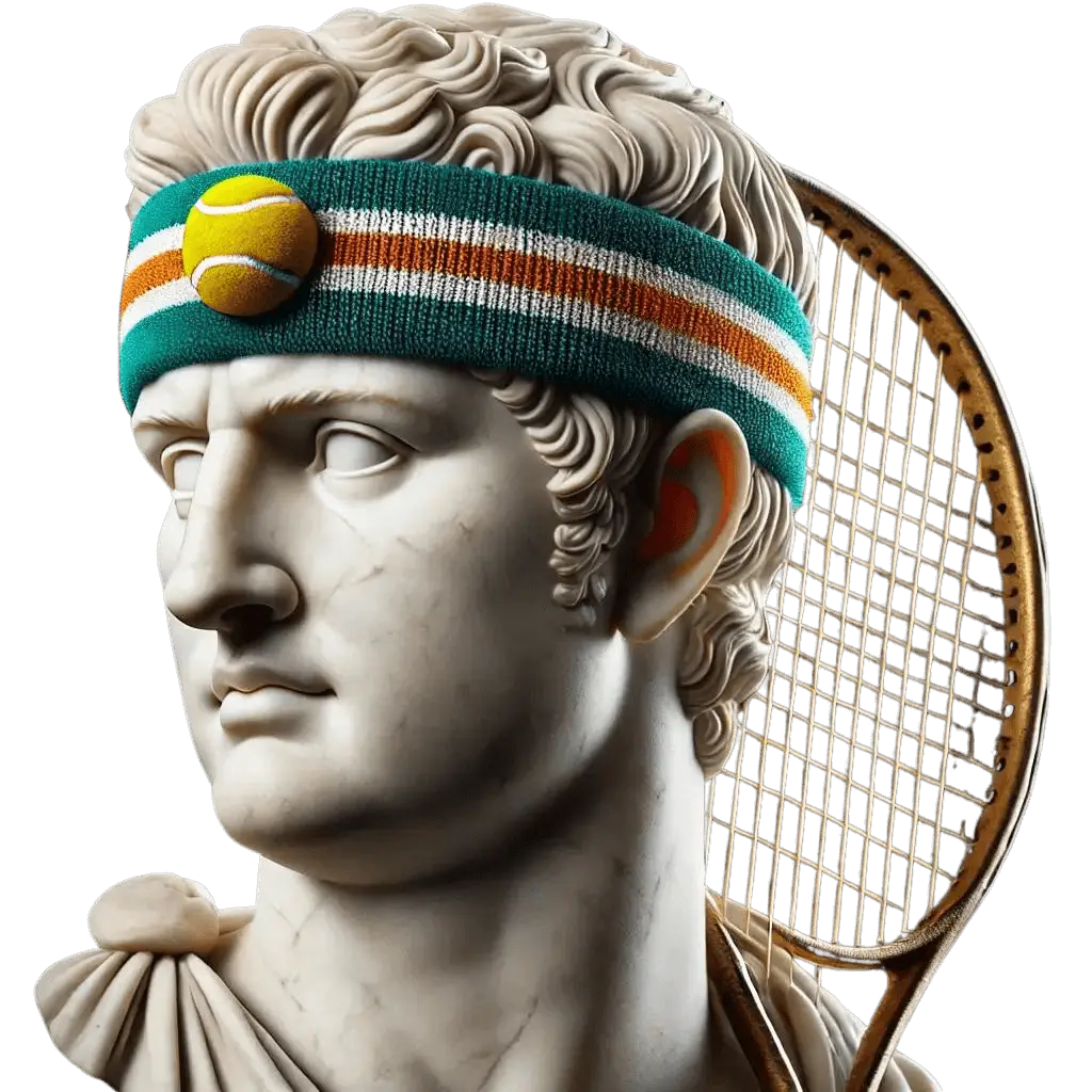 Reversed bust of a Roman emperor with a tennis racquet and headband